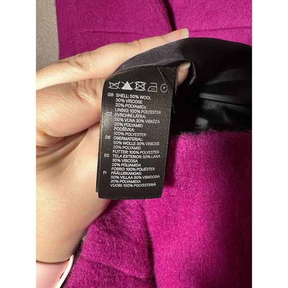 H&M Fuchsia Pink Womens Small Size 6 Wool Blend Coat Jacket Ladies NICE! - Picture 6 of 7